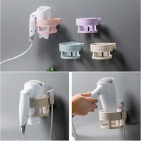 Plastic Self Adhesive Hair Dryer Holder Bathroom Wall Storage Shelf Organizer Stand, (Multi Color) - 1 Pc 